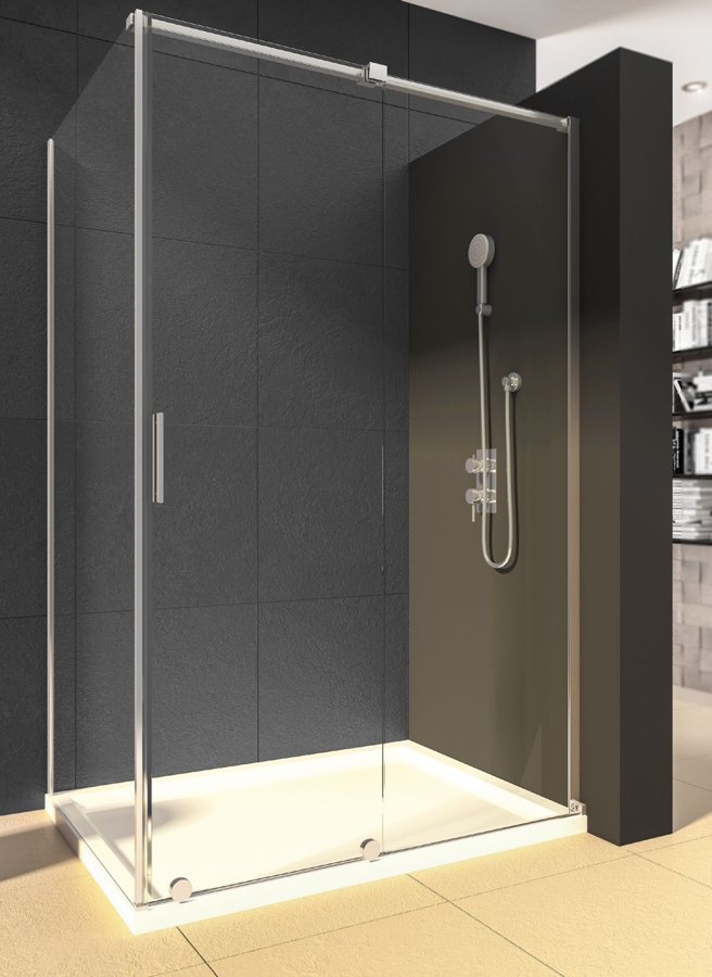 Paroi de douche coulissante en verre trempé, porte + côté