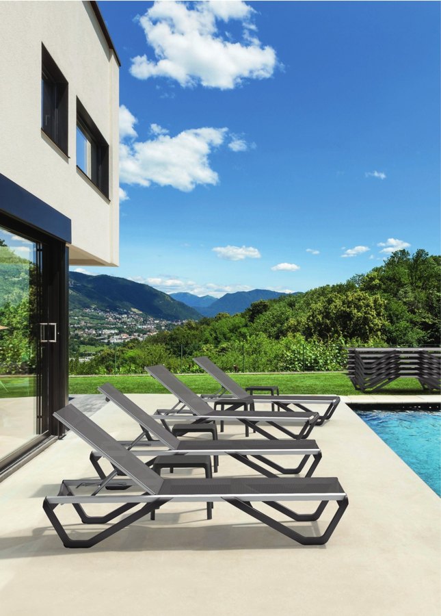 Transat empilable Wave, aluminium et toile Batyline